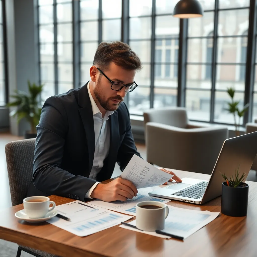 Nederlandse ondernemer die bedrijfsfinanciën analyseert