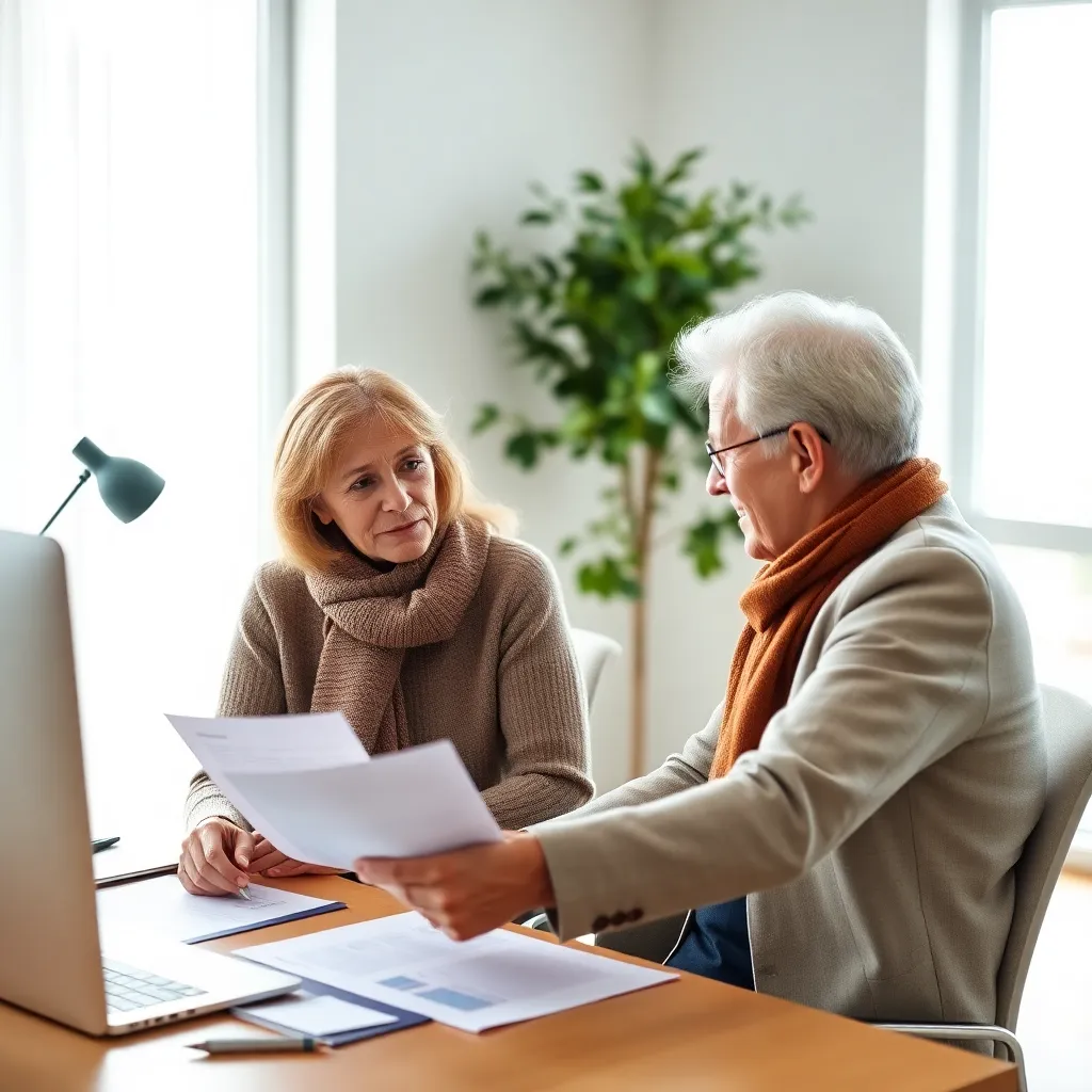 Ouder echtpaar dat pensioenplanning bespreekt met financieel adviseur